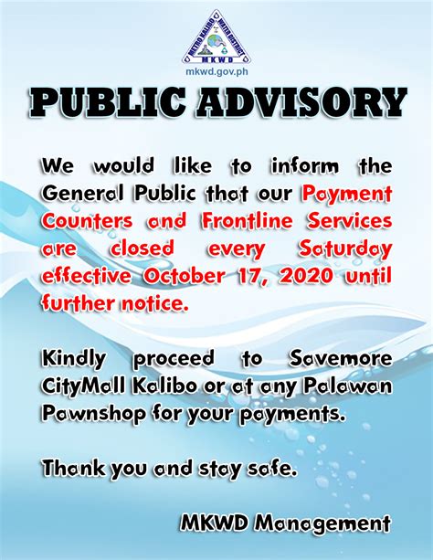 PUBLIC ADVISORY ON THE NEW WORKING HOURS OF CO .